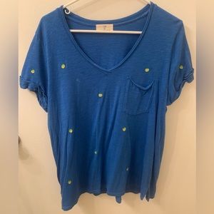 Anthropologie, Blue T-shirt with lemon pattern, M